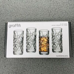 Godinger Graffiti Set of Four Crystal Shot Glasses - Clear, 2oz NIB